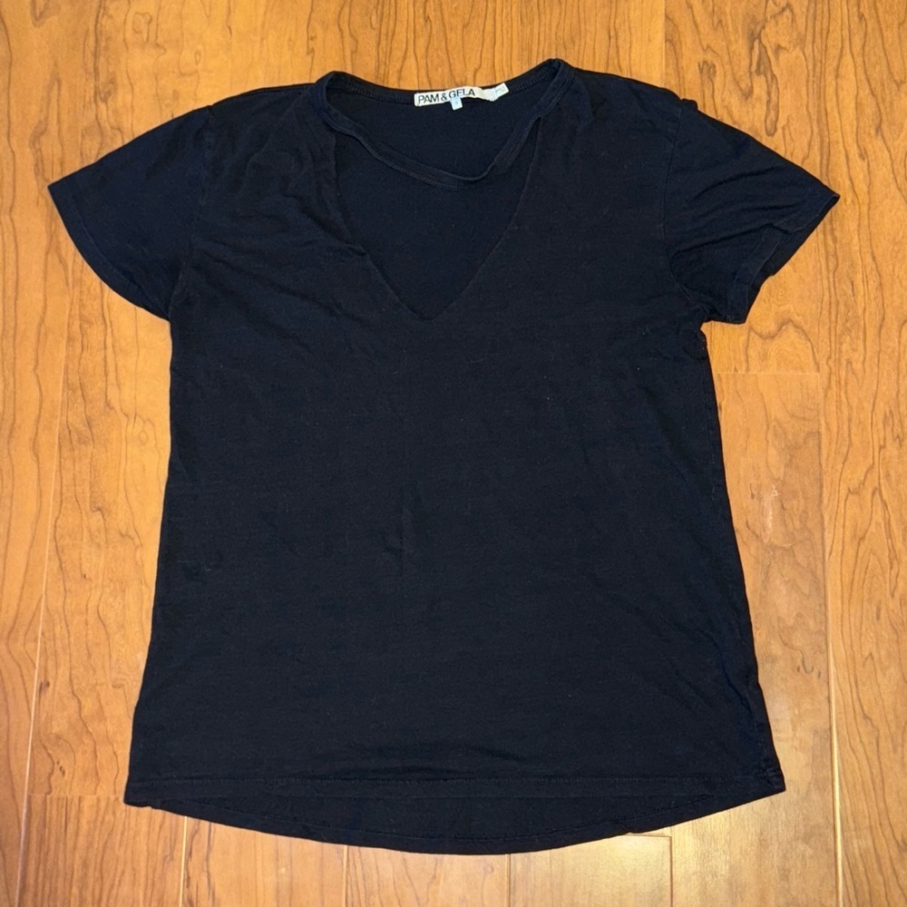 PAM & GELA Distresssed Tee Shirt‎ Short Sleeve Black Small
